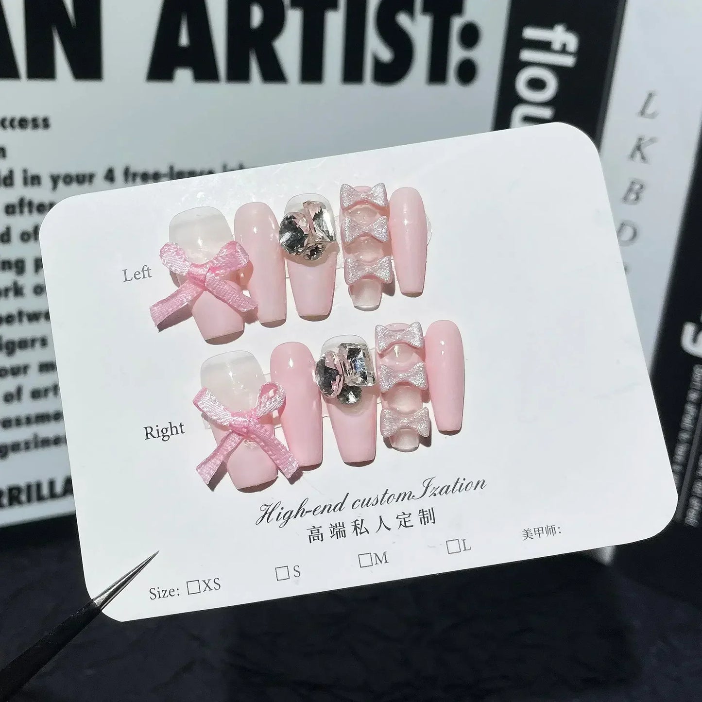 10 pezzi fatti a mano premere sulle unghie rosa unghie finte 3D