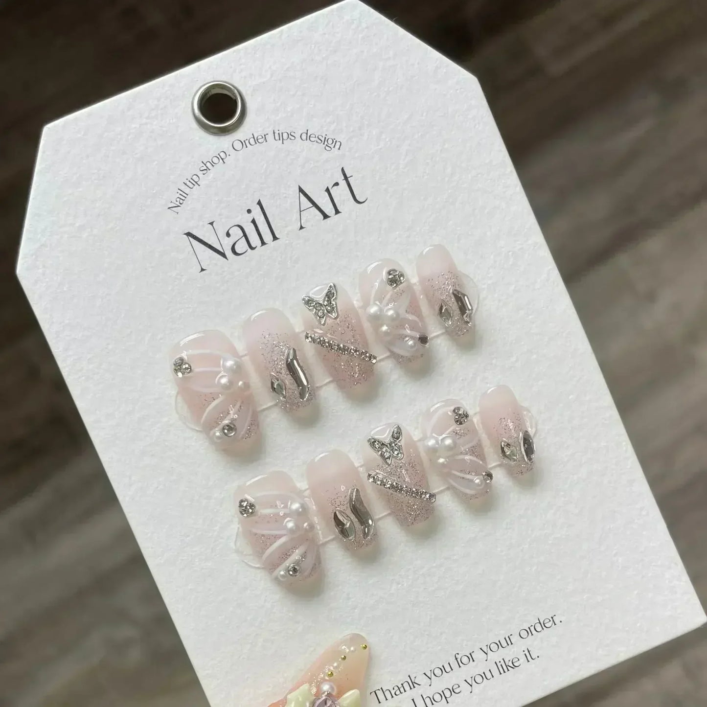 10 pezzi fatti a mano premere sulle unghie rosa unghie finte 3D